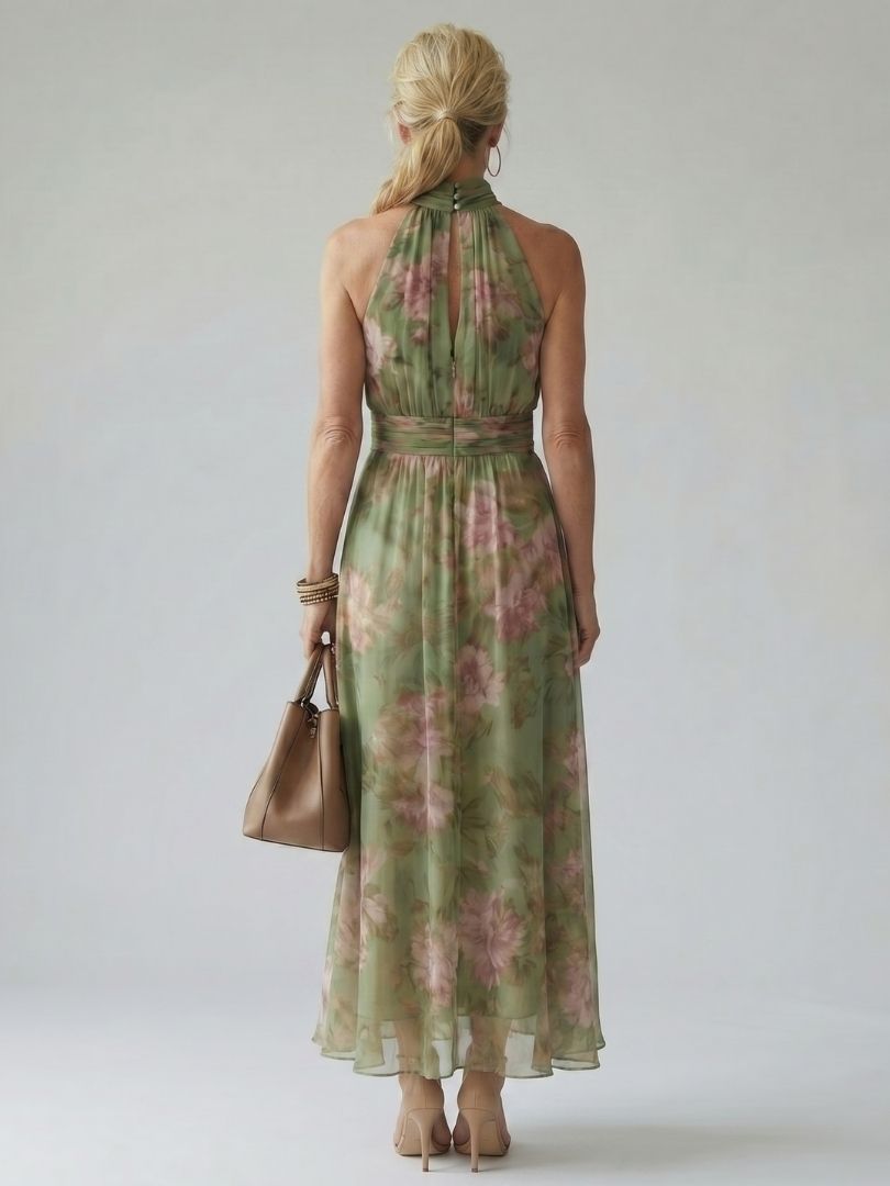 Adèle | Robe Midi à Encolure Halter Rassemblée