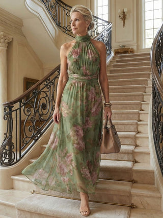 Adèle | Robe Midi à Encolure Halter Rassemblée