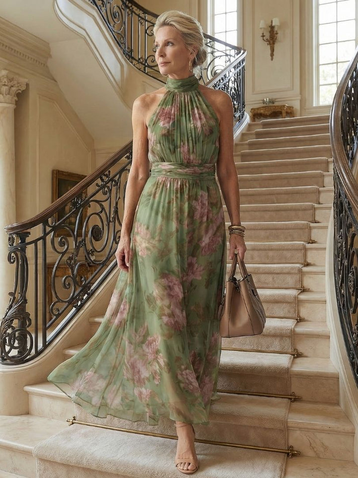 Adèle | Robe Midi à Encolure Halter Rassemblée