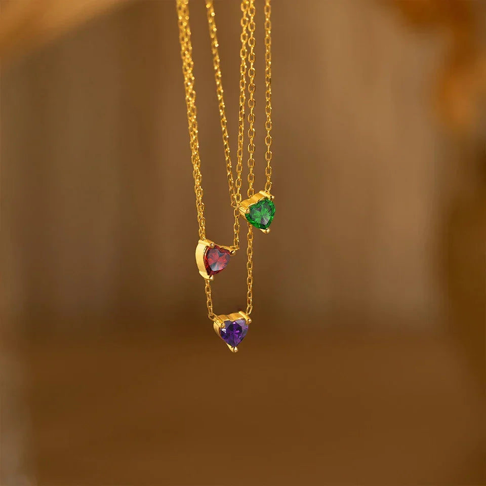 HEART SHAPED BIRTHSTONE NECKLACE