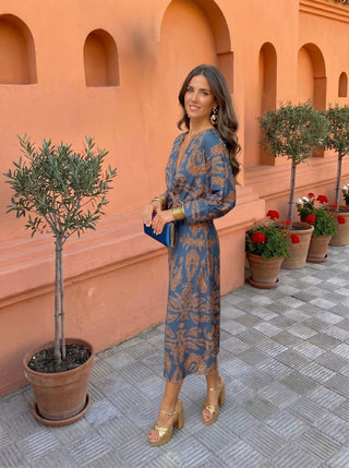 Madrigal | Robe Midi Nœud Taille Manches Longues