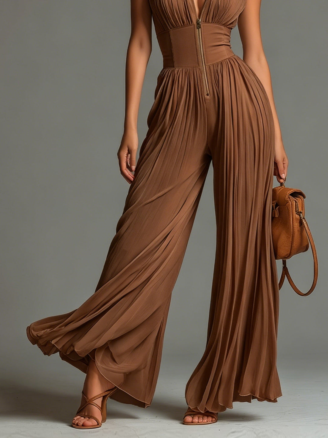 Elise | Combinaison sans manches élégante – Caramel
