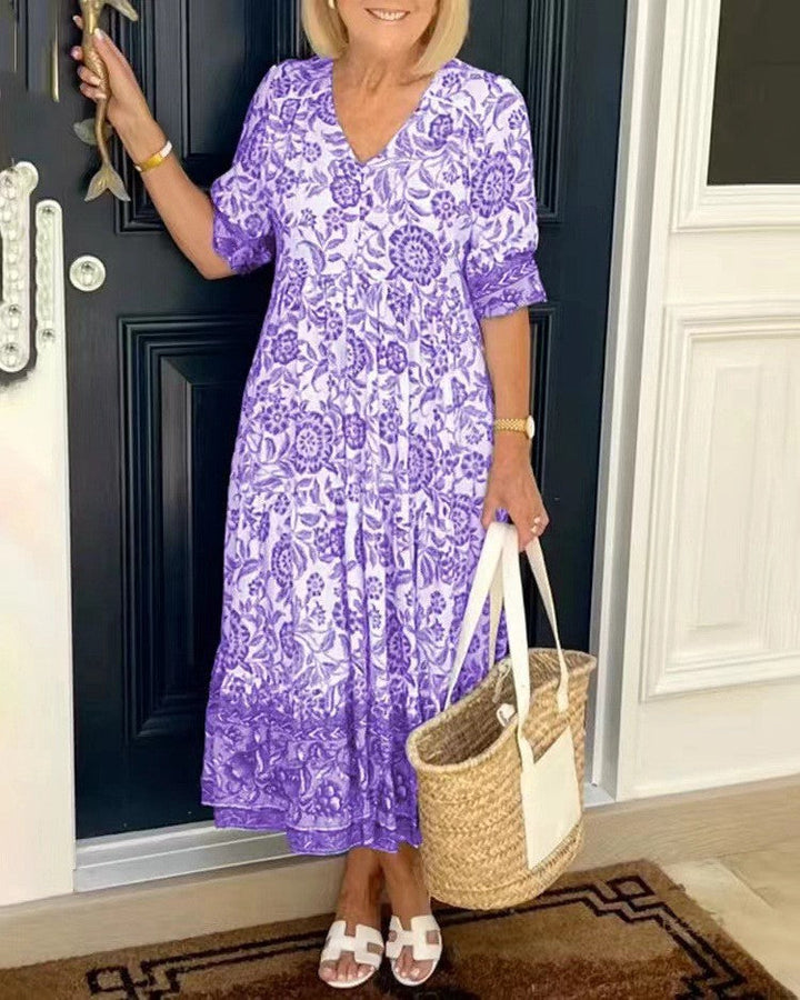 Marine | Robe de Jardin V-Neck Délicate