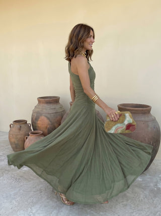 Marjolaine | Robe Maxi Monopaule Vert Olive