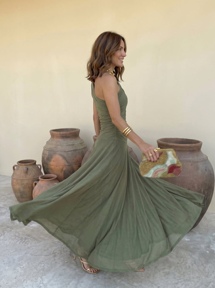 Marjolaine | Robe Maxi Monopaule Vert Olive