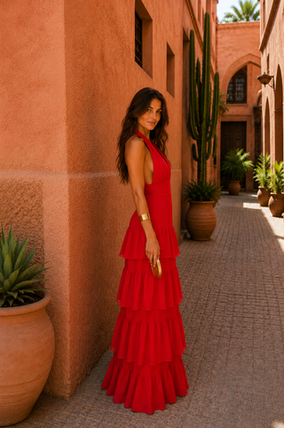Delphine | Robe Maxi Halter Rouge