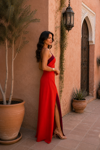 Isolde | Robe Maxi Bicolore Rouge