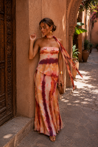 Amaryllis | Robe Maxi Bustier Aquarelle Sunset