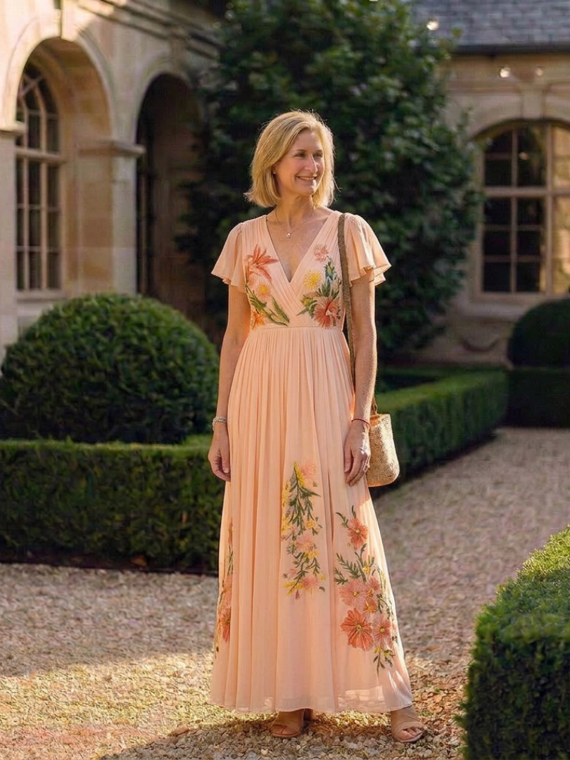 Robe Maxi Florale Plissée à Manches Calista