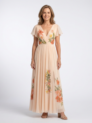 Robe Maxi Florale Plissée à Manches Calista