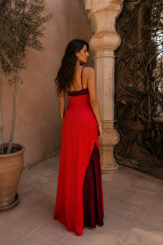 Isolde | Robe Maxi Bicolore Rouge