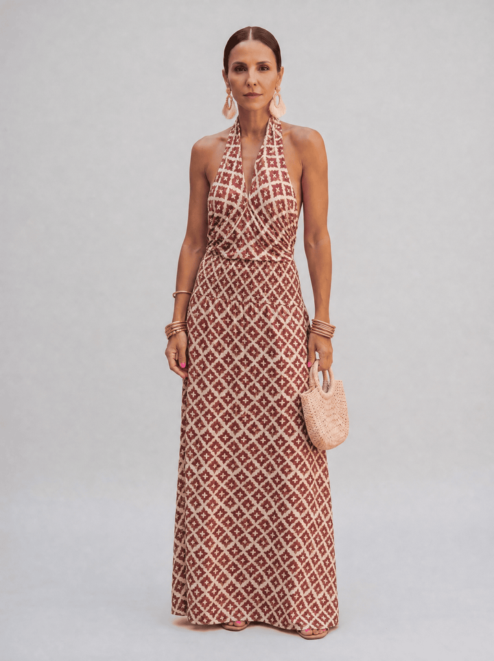 Bélise | Robe Maxi Halter Géométrique