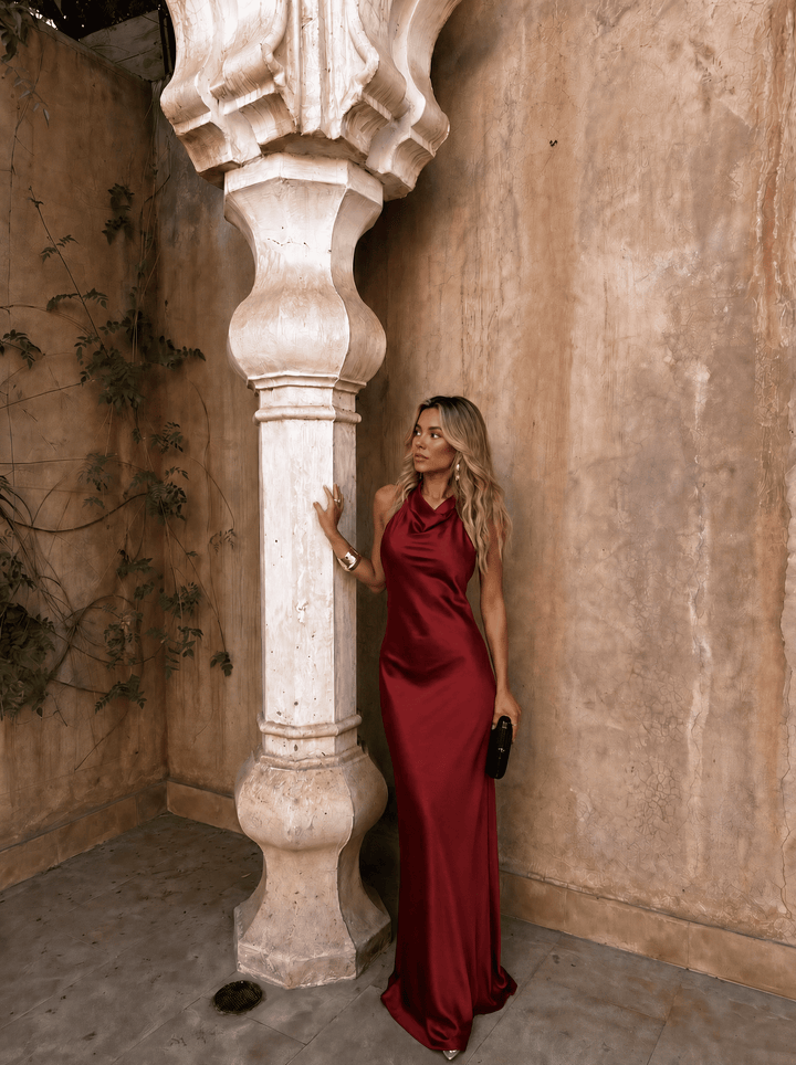 Eudoxie | Robe Maxi Satinée Col Capiton