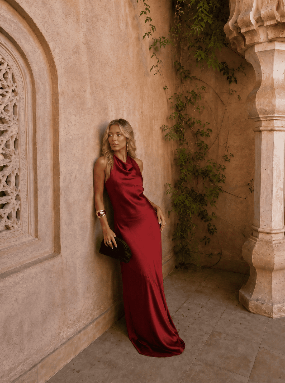 Eudoxie | Robe Maxi Satinée Col Capiton
