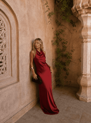 Eudoxie | Robe Maxi Satinée Col Capiton