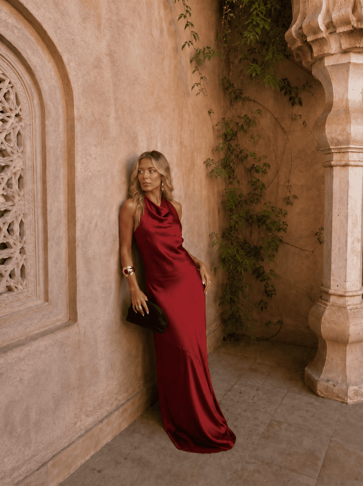 Eudoxie | Robe Maxi Satinée Col Capiton