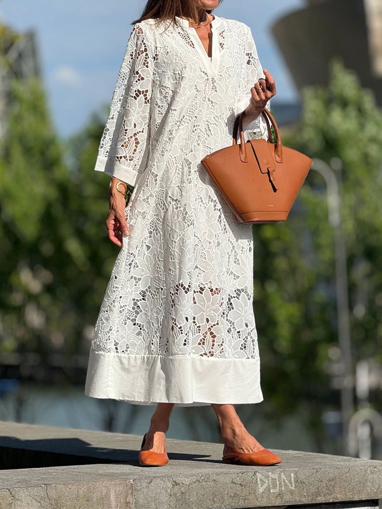 Juliette™ | Élégante robe longue blanche en dentelle
