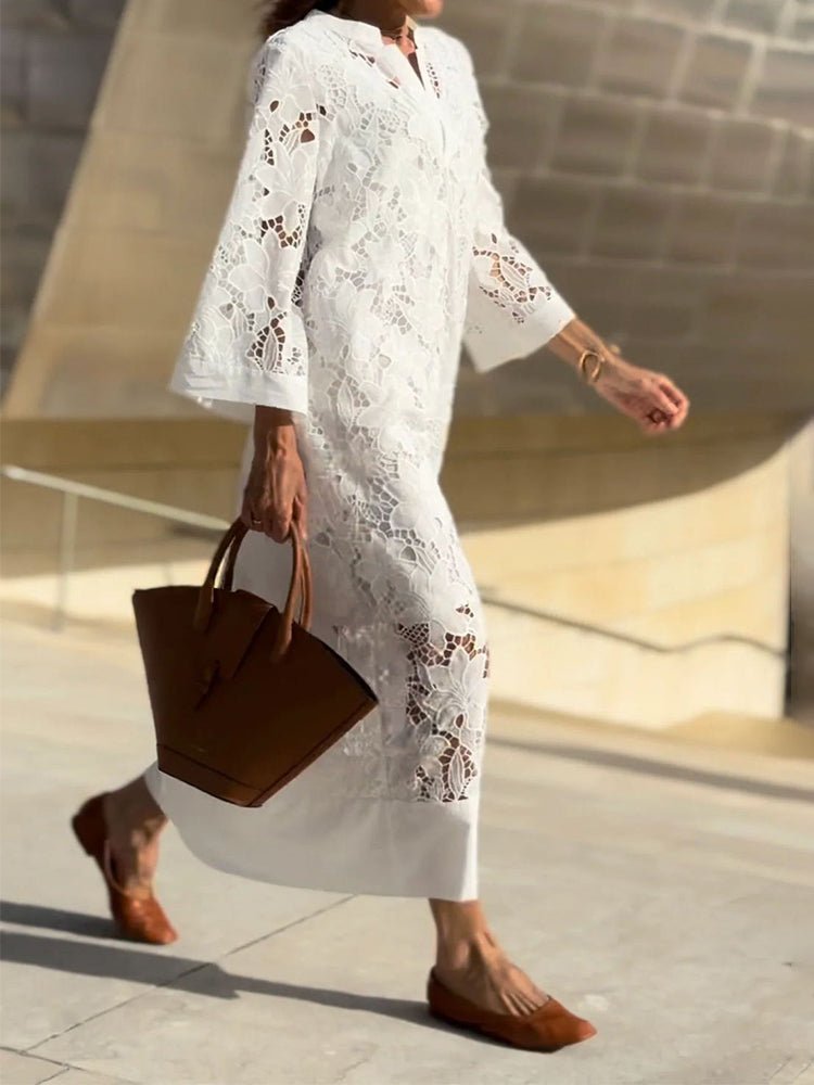 Juliette™ | Élégante robe longue blanche en dentelle