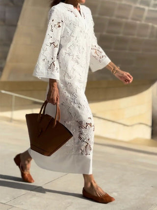 Juliette™ | Élégante robe longue blanche en dentelle