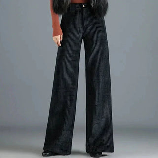 PANTALON EN VELOURS TRICOTÉ TAILLE HAUTE POUR FEMME