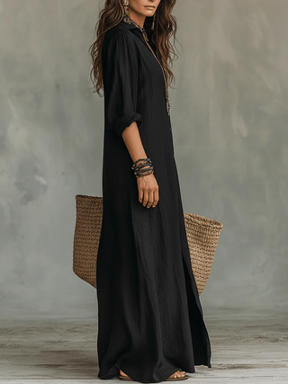 Solène | Robe Maxi à Manches Longues avec Boutons
