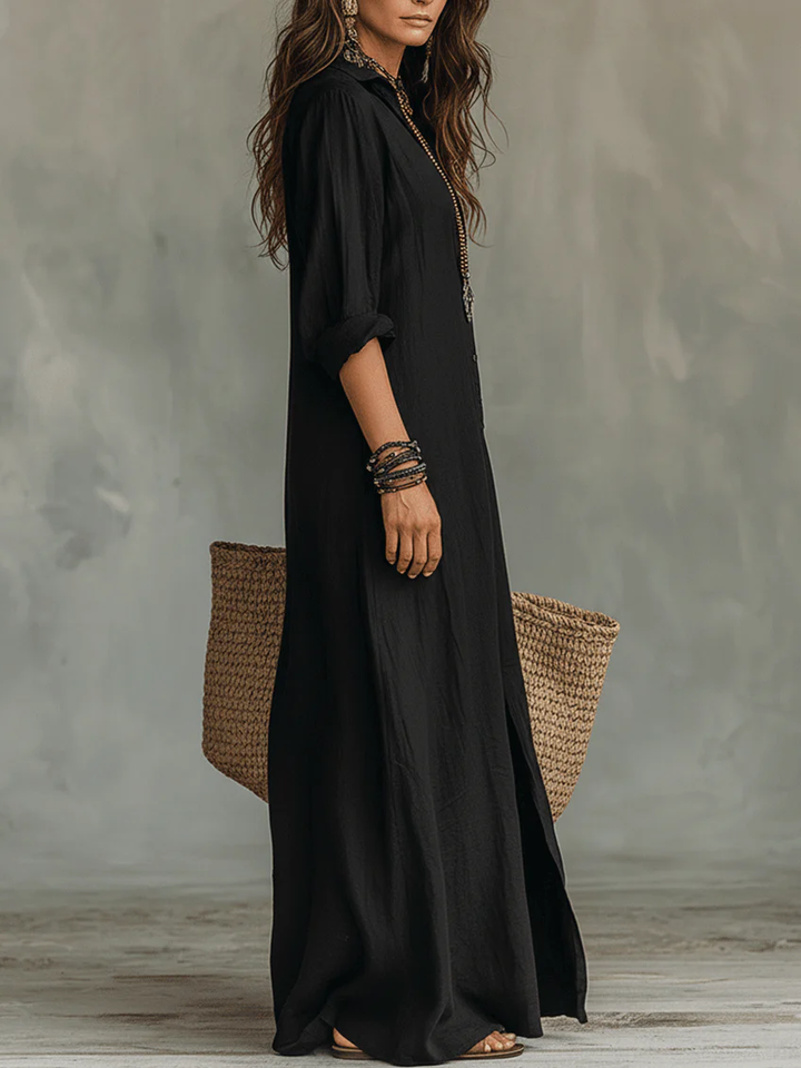 Solène | Robe Maxi à Manches Longues avec Boutons