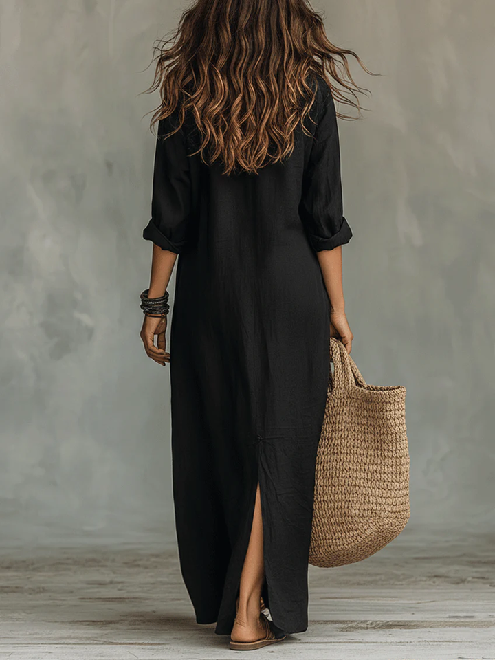 Solène | Robe Maxi à Manches Longues avec Boutons