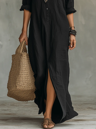 Solène | Robe Maxi à Manches Longues avec Boutons