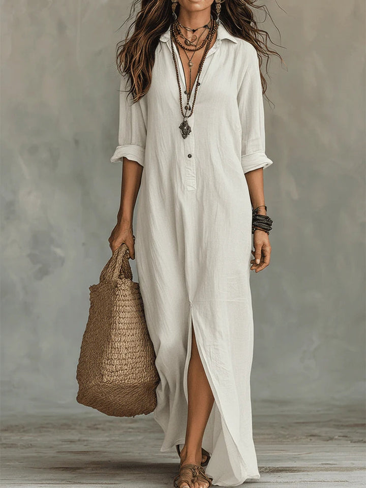 Solène | Robe Maxi à Manches Longues avec Boutons