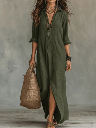 Solène | Robe Maxi à Manches Longues avec Boutons