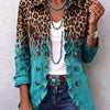 Béatrice | Blazer Léopard Dégradé Turquoise à Volants