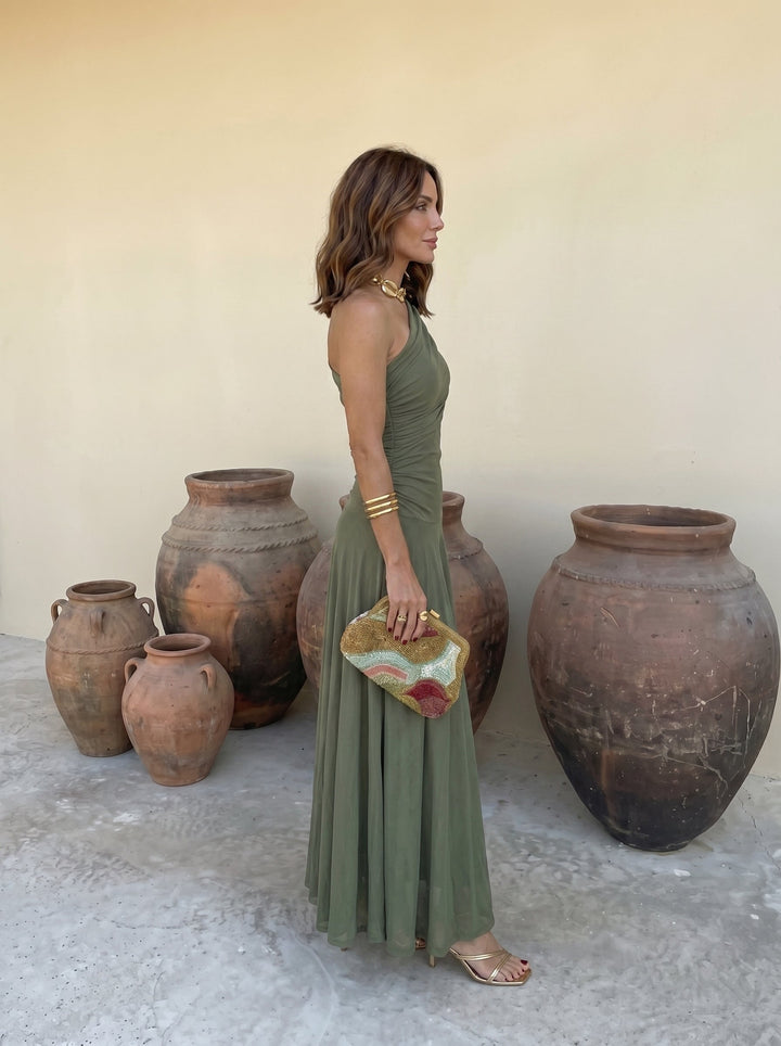 Marjolaine | Robe Maxi Monopaule Vert Olive