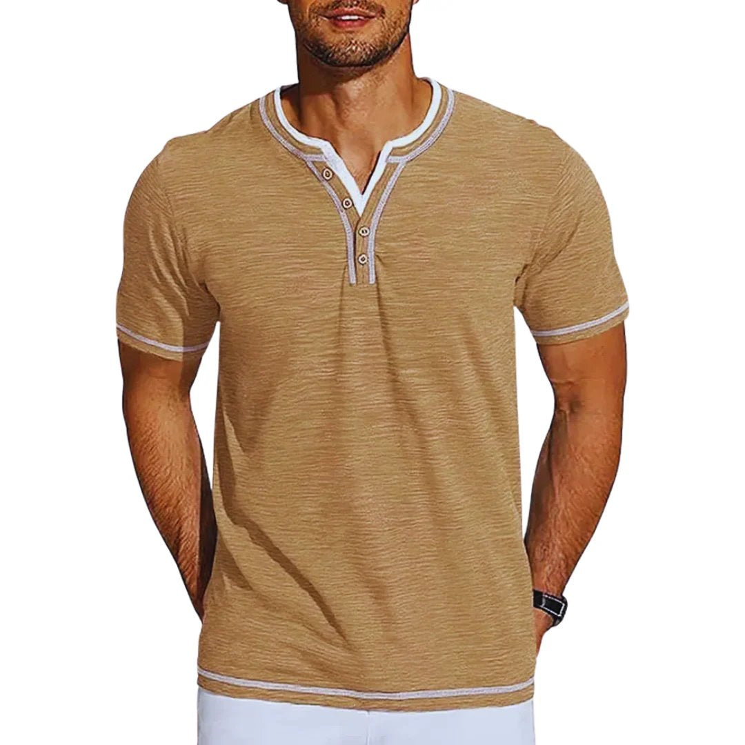 Adrian – T-shirt Henley à manches courtes décontracté