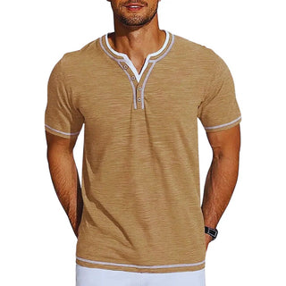 Adrian – T-shirt Henley à manches courtes décontracté