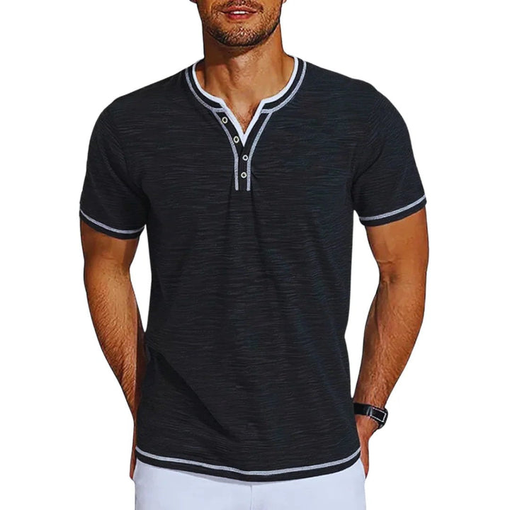 Adrian – T-shirt Henley à manches courtes décontracté