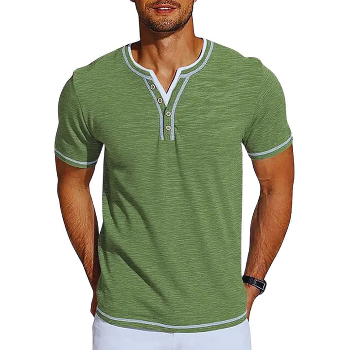 Adrian – T-shirt Henley à manches courtes décontracté