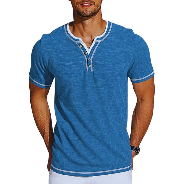 Adrian – T-shirt Henley à manches courtes décontracté