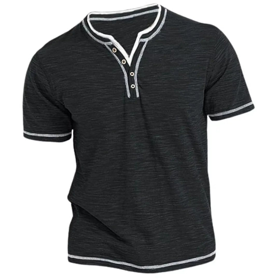 Adrian – T-shirt Henley à manches courtes décontracté
