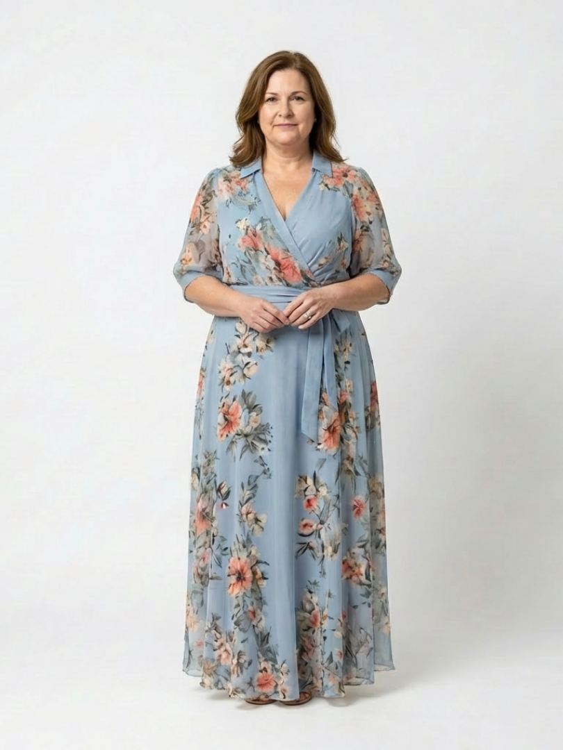 Robe Maxi à Enveloppe à Col en V Floral Camille