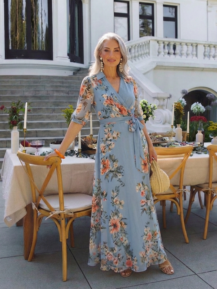 Robe Maxi à Enveloppe à Col en V Floral Camille