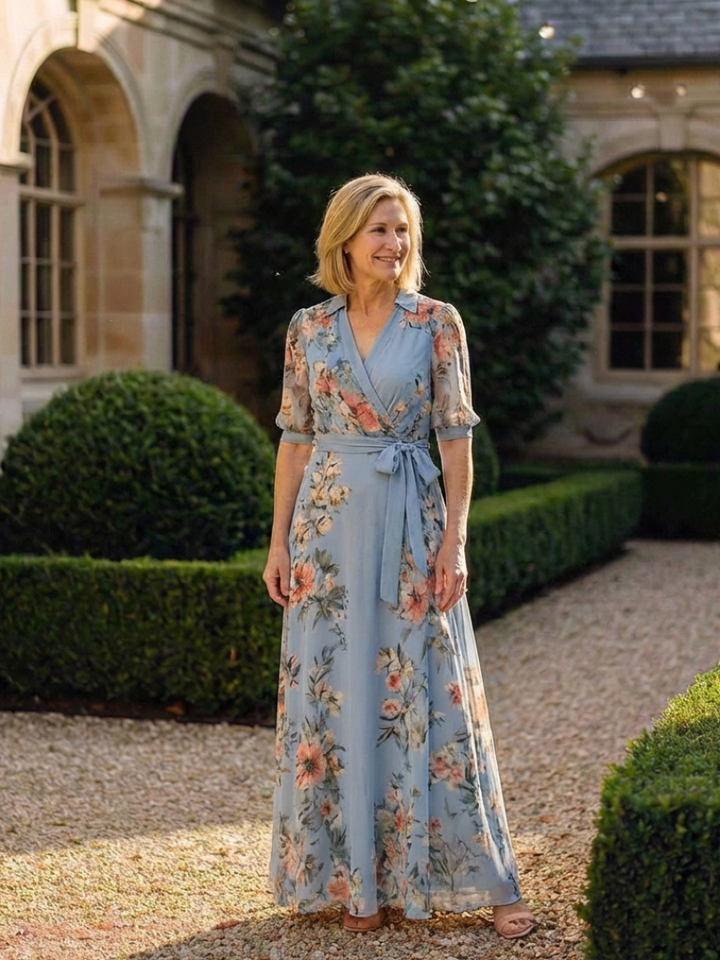 Robe Maxi à Enveloppe à Col en V Floral Camille