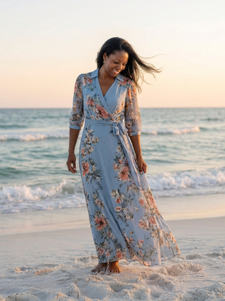 Robe Maxi à Enveloppe à Col en V Floral Camille